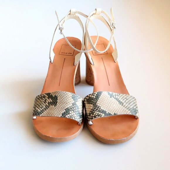 Dolce Vita Jali Snakeskin & White Round Cork Heels / Sandals / Summer Shoes S - Picture 4 of 16